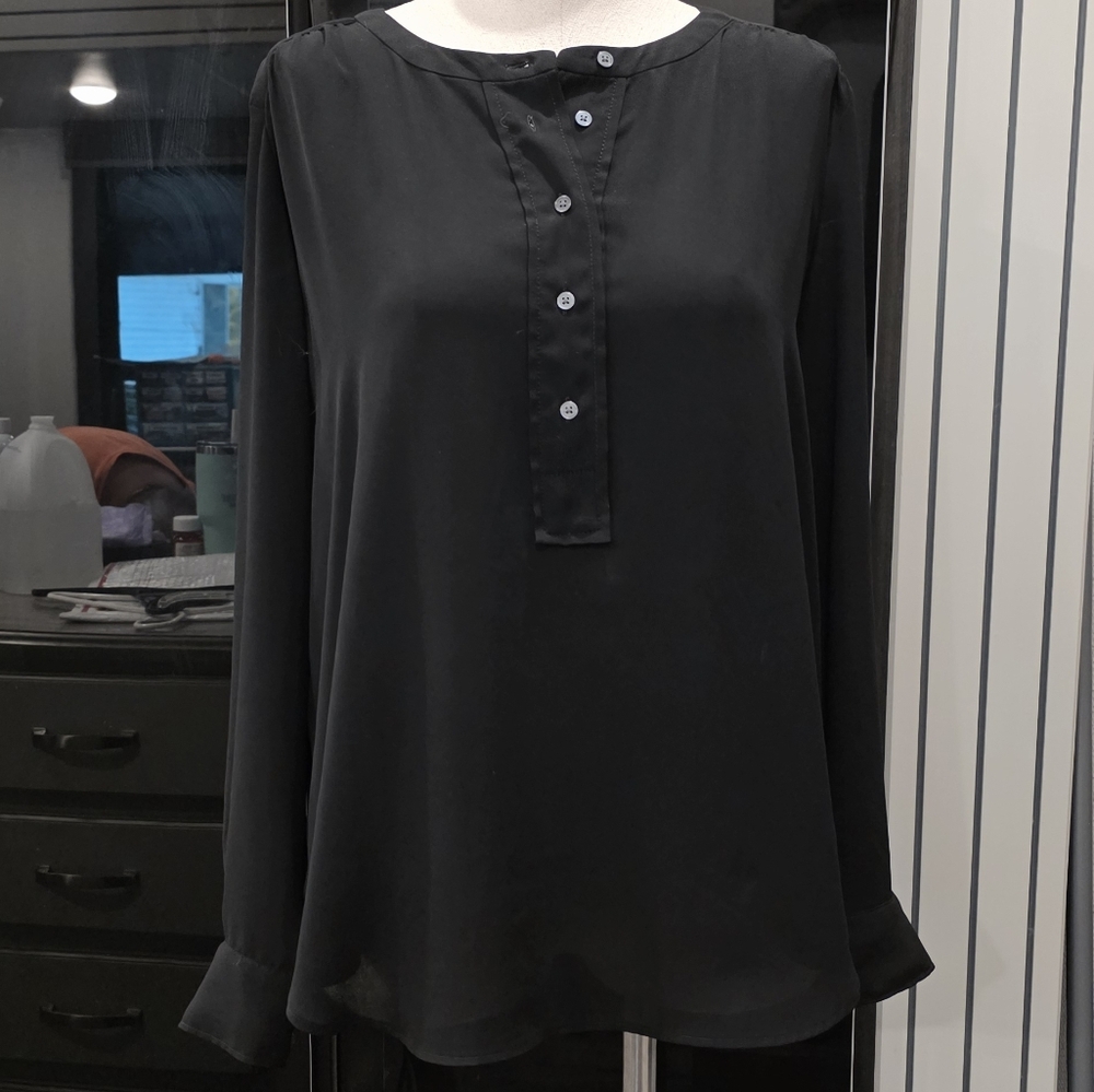 Loft Black Button-Front Blouse - image 2